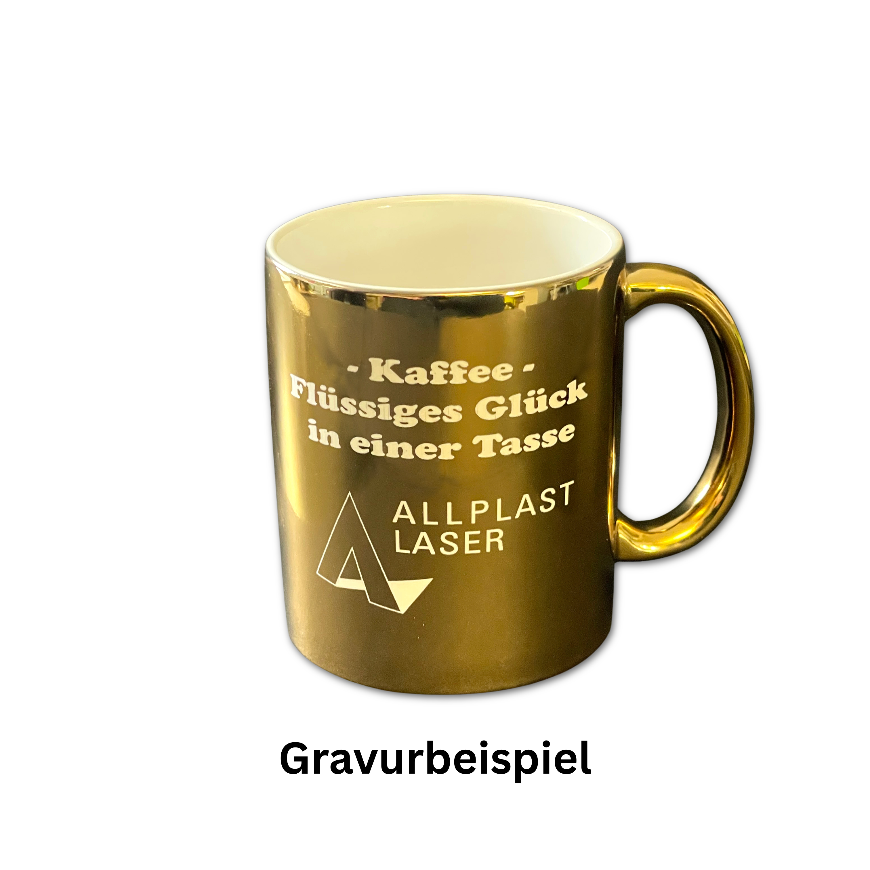 Tasse gold glänzend - innen weiß glänzend - direkt lasergravierbar