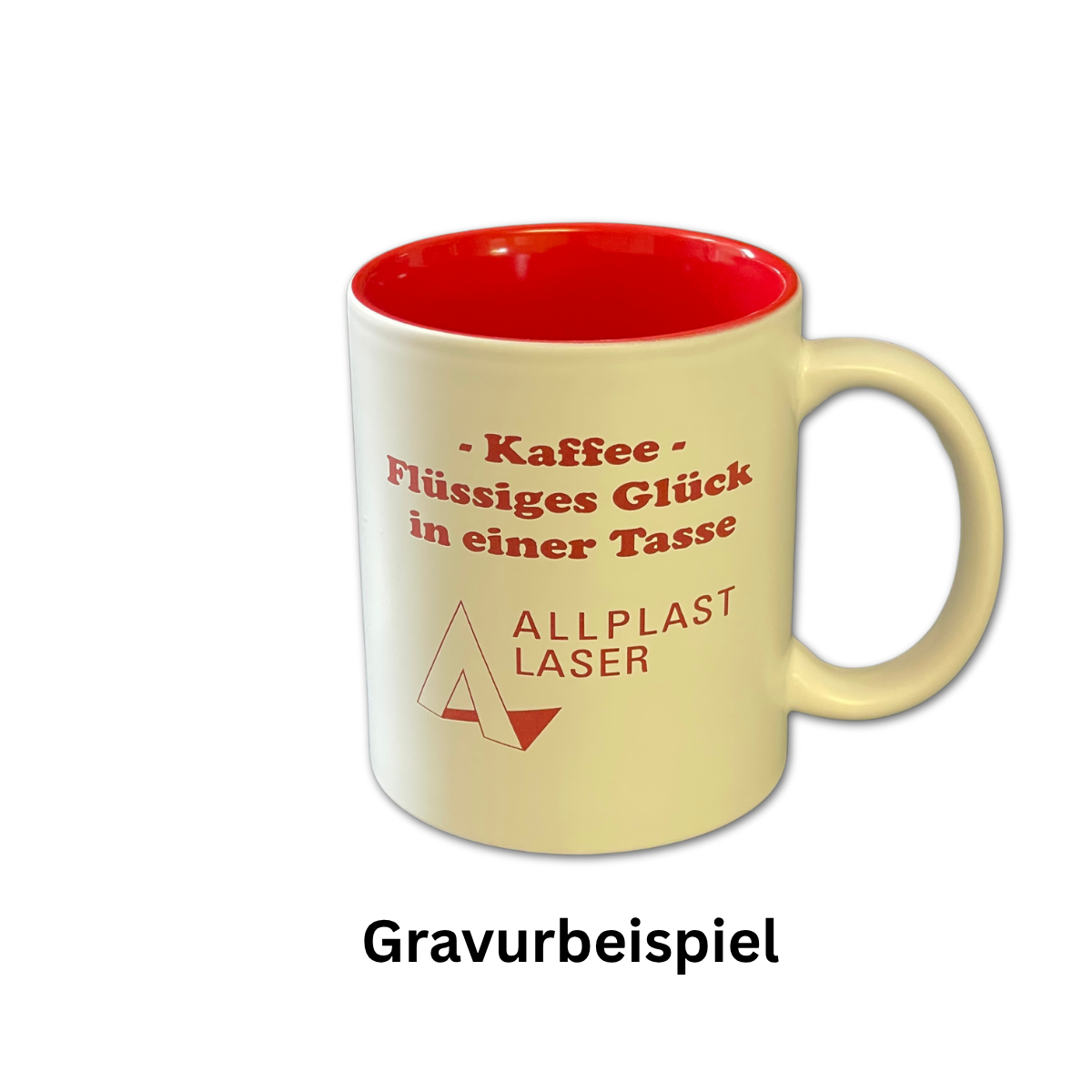 Tasse aussen weiss matt - innen farbig glänzend - direkt lasergravierbar - unterschiedl. Farben